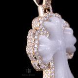 White Jade Lux Cross with 14k Gold and VVS Diamond Wrap