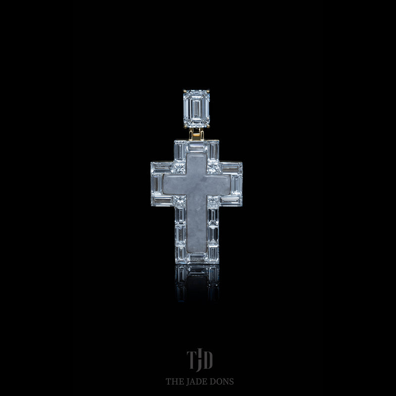Emerald Cross Jade Pendant With a 14k and Natural VS1 Diamond Wrap