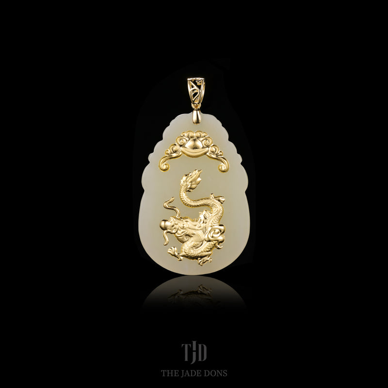 24k and Jade Crescent Dragon Pendant