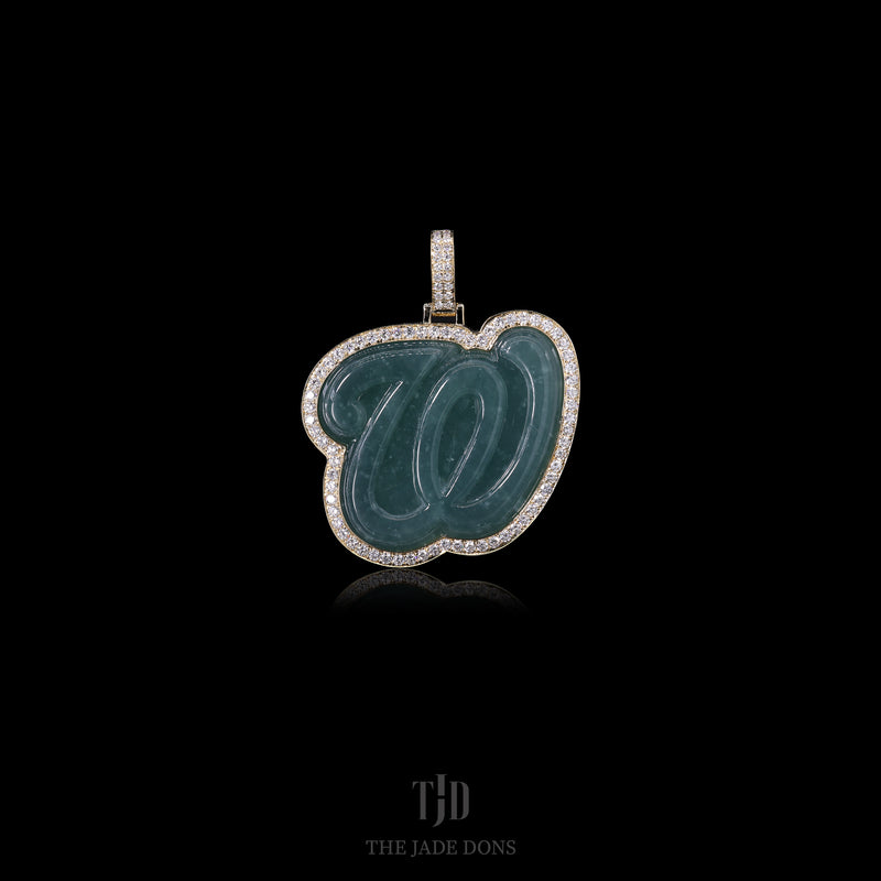 Washington W Jade Pendant With 14k Gold and VVS Diamond Wrap