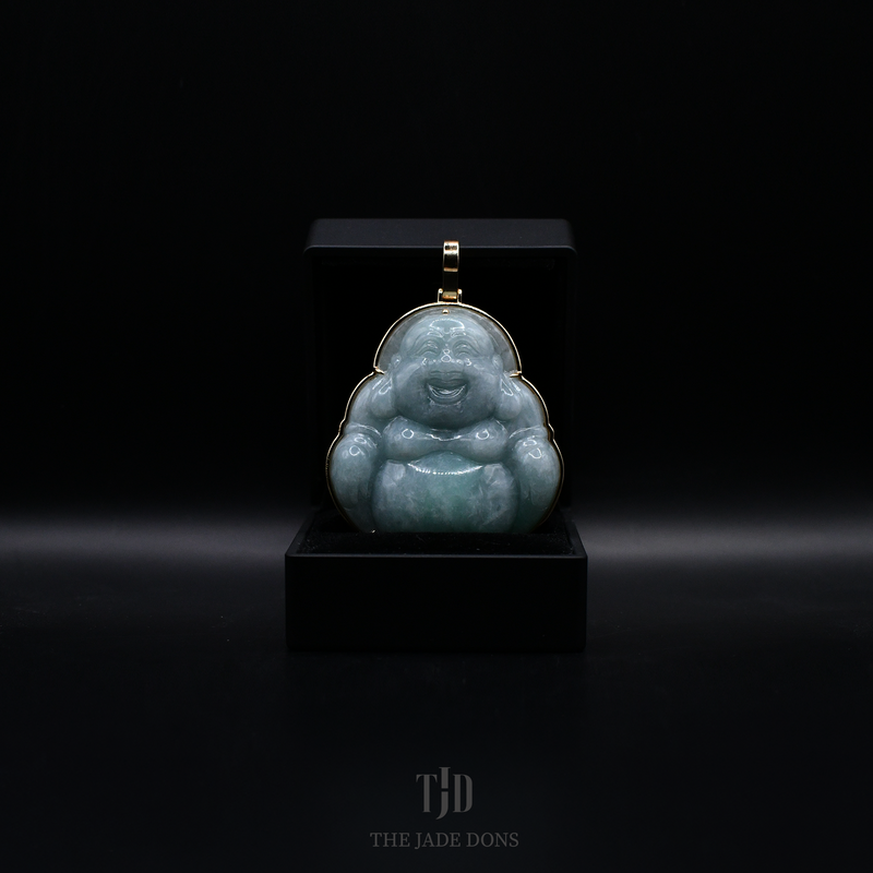 Light Green Buddha Jade Pendant With 18k Gold Wrap