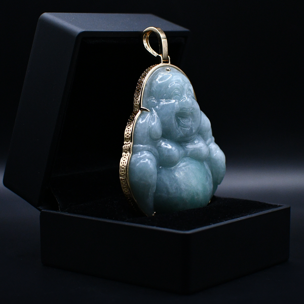 Light Green Buddha Jade Pendant With 18k Gold Wrap