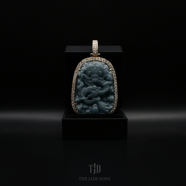 Flying Dragon Jade Pendant With 14k Gold and VVS Diamond Wrap