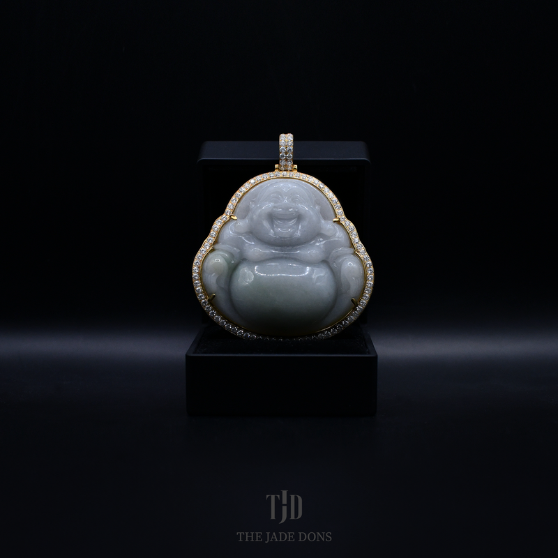 Jade Buddha with 18k Gold and Baguette Diamond Wrap