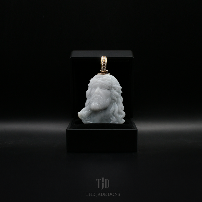 Jesus Piece Jade Pendant With 18k Gold and VVS Diamond Bail