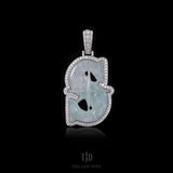 Two Tone Seattle S Jade Pendant With 14k White Gold and VVS Baguette Diamond Wrap