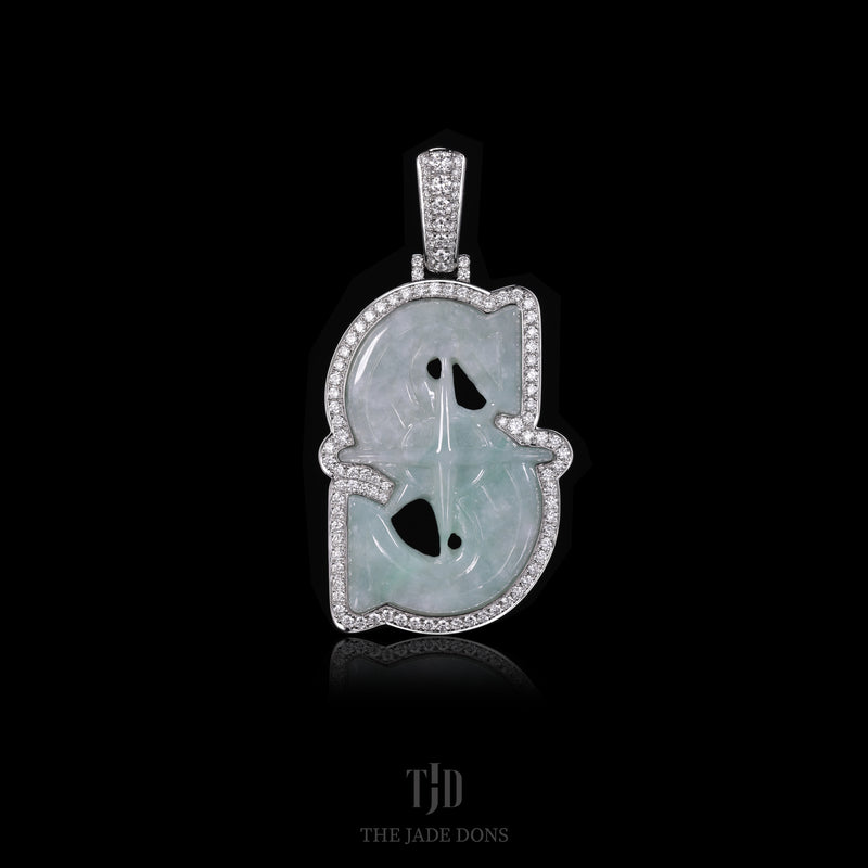 Two Tone Seattle S Jade Pendant With 14k White Gold and VVS Baguette Diamond Wrap