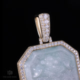Imperial Fu Dog Head Jade Pendant With 14k Gold and VVS Diamond Wrap
