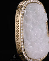 Medium White Flying Dragon Jade Pendant With 14k Gold and VVS Diamond Wrap