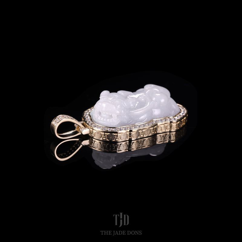Pixiu Jade Pendant With 14kand VVS Diamond Wrap