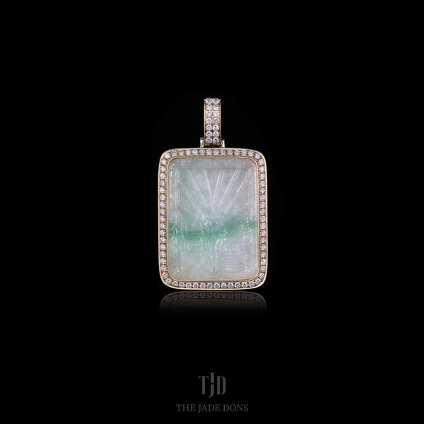 Two Tone Angkor Wat Jade Pendant With 14k Gold and VVS Diamond Wrap