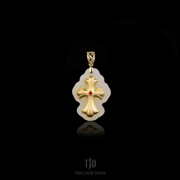 24k and Jade Gothic Chrome Cross Pendant