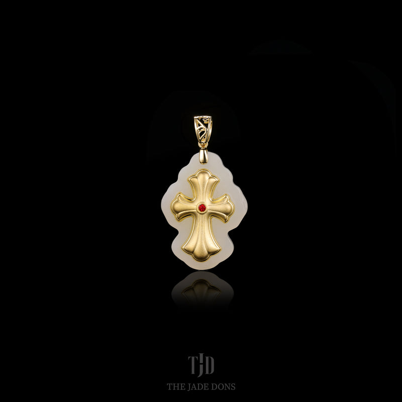24k and Jade Gothic Chrome Cross Pendant