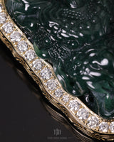 Imperial Dragon Jade Pendant With a 14k yellow Gold and VVS Diamond Wrap