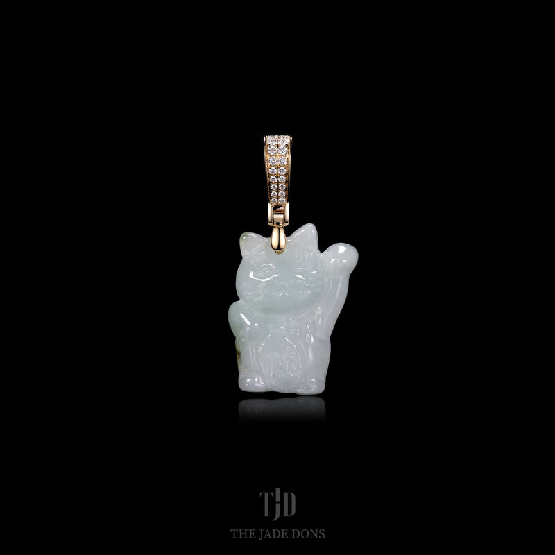 Lucky Cat with 18k Gold and Natural VS1 Diamond Bail