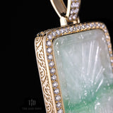 Two Tone Angkor Wat Jade Pendant With 14k Gold and VVS Diamond Wrap