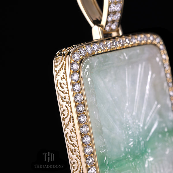 Two Tone Angkor Wat Jade Pendant With 14k Gold and VVS Diamond Wrap