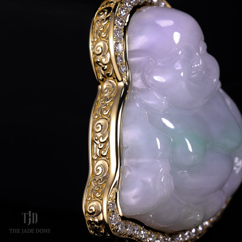 Two Tone Old School Jade Buddha with 18k Gold and VVS Diamond Wrap