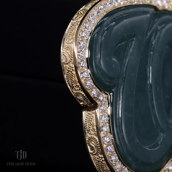 Washington W Jade Pendant With 14k Gold and VVS Diamond Wrap