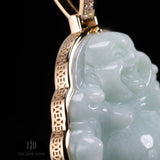 Light Green Laughing Buddha with 18k Gold Wrap and VVS Diamond Bail