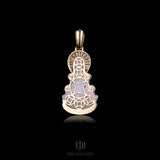 White Guan Yin Jade Buddha with 18k Gold and VVS Full Diamond Wrap