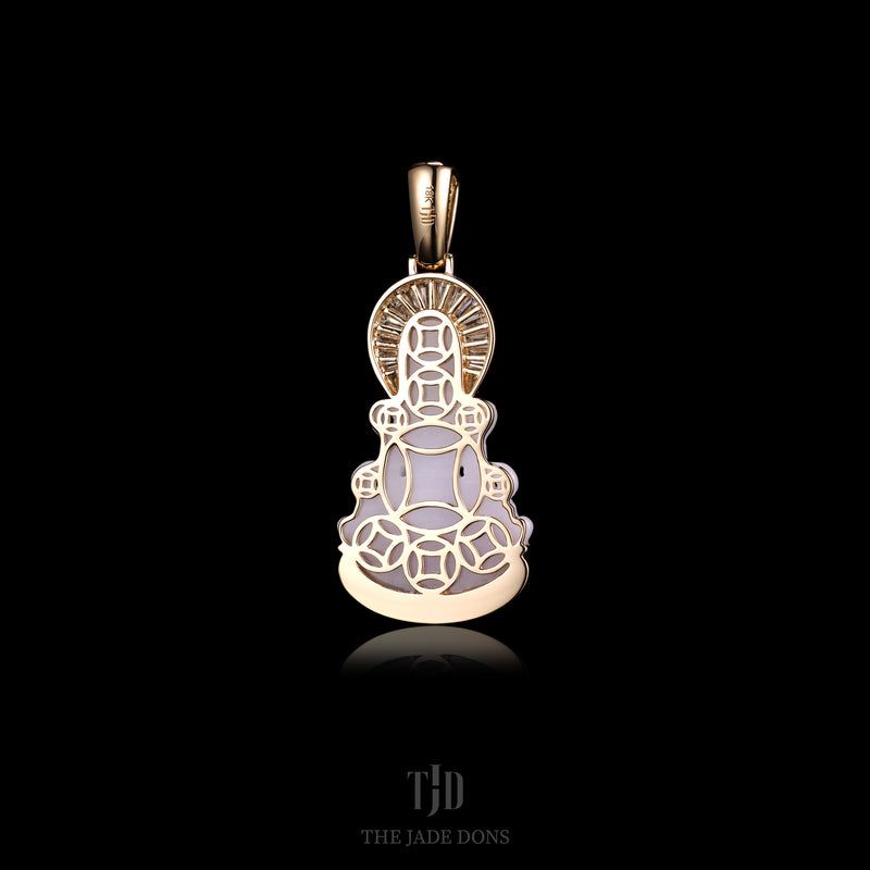 White Guan Yin Jade Buddha with 18k Gold and VVS Full Diamond Wrap