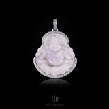 Money Coin Buddha Jade Pendant With 14k White Gold and VVS Diamond Wrap