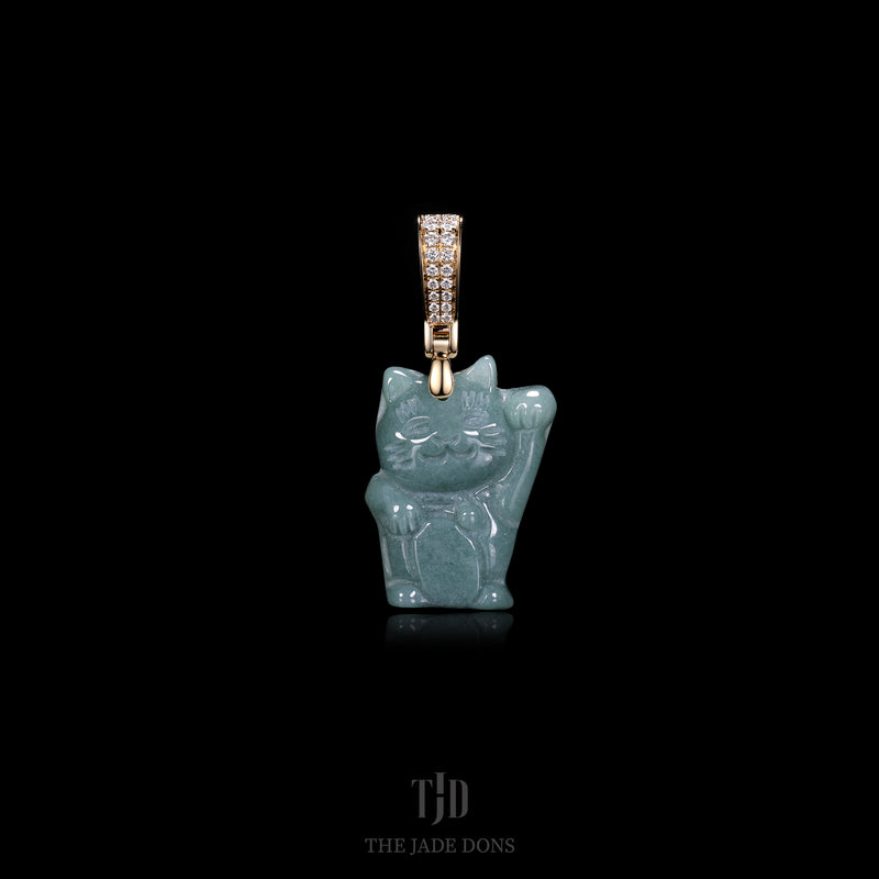 Lucky Cat with 18k Gold and Natural VS1 Diamond Bail