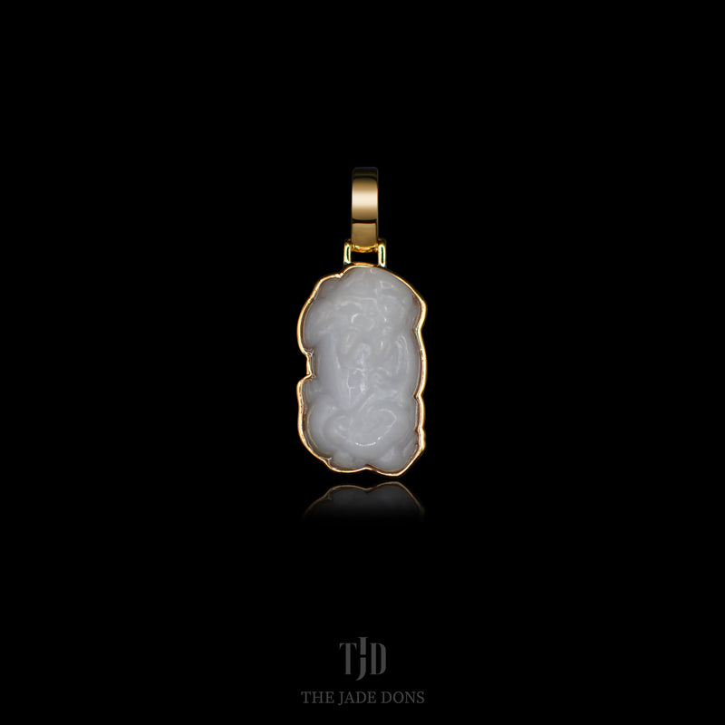 White Pixiu Jade Pendant With 14k Gold Wrap