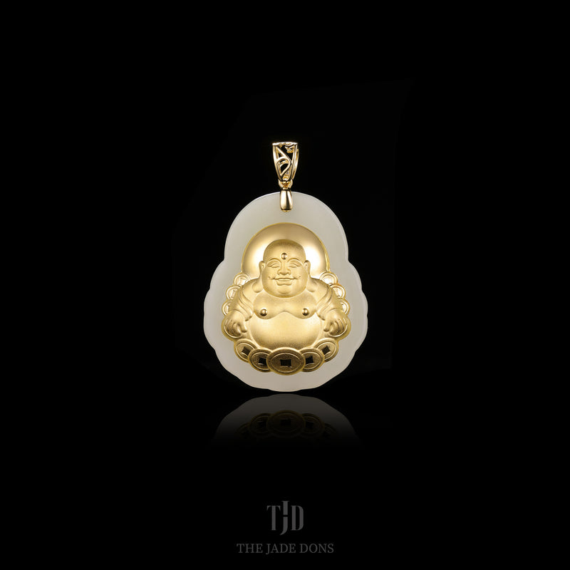 24k and Jade Money Coin Buddha Pendant