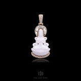 White Guan Yin Jade Buddha with 18k Gold and VVS Full Diamond Wrap