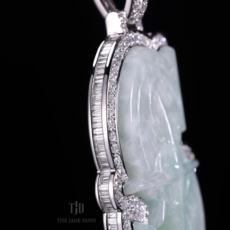 Two Tone Seattle S Jade Pendant With 14k White Gold and VVS Baguette Diamond Wrap