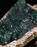 Imperial Dragon Jade Pendant With a 14k yellow Gold and VVS Diamond Wrap
