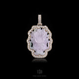 Lavender Dynasty Dragon Jade Pendant With a 14k Gold and VVS Diamond Wrap