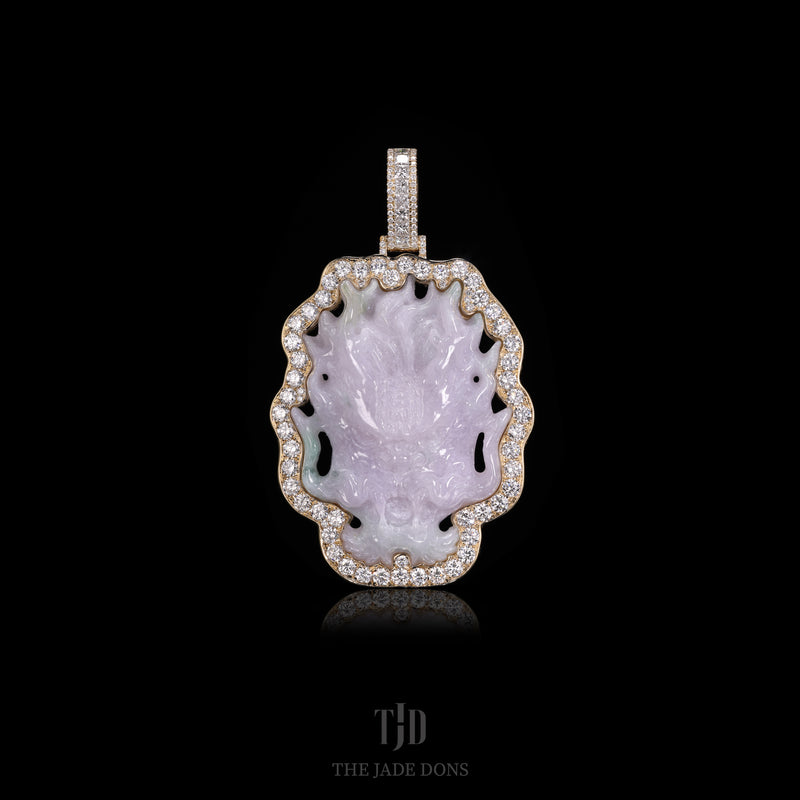 Lavender Dynasty Dragon Jade Pendant With a 14k Gold and VVS Diamond Wrap