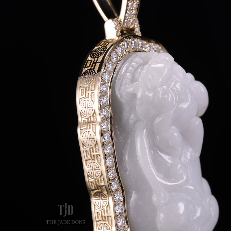 Pixiu Jade Pendant With 14kand VVS Diamond Wrap