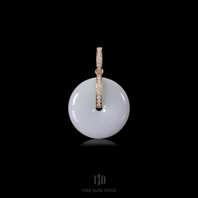 White Donut Jade Pendant With 18k and Natural VS1 Diamonds