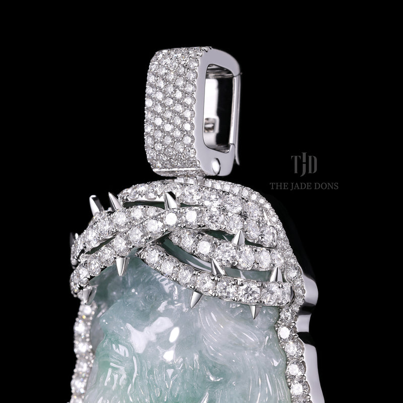 Jesus Piece with Crown of Thorns Jade Pendant With a 10k Gold and VVS Diamond Wrap