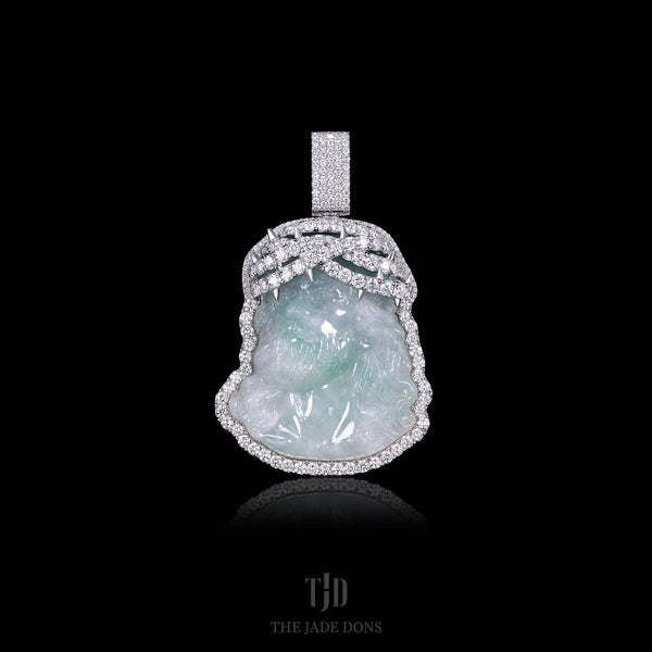 Jesus Piece with Crown of Thorns Jade Pendant With a 10k Gold and VVS Diamond Wrap