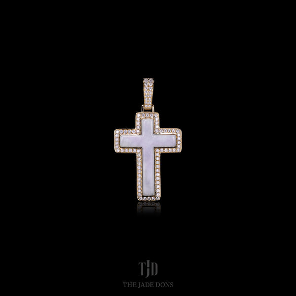 White Jade Cross with 14k Gold and VVS Diamond Wrap