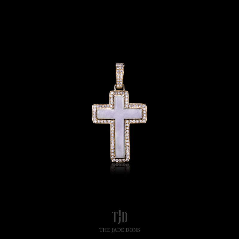 White Jade Cross with 14k Gold and VVS Diamond Wrap