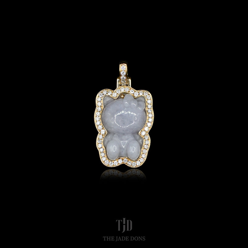 Hello Kitty Jade Pendant With 14k Yellow Gold and VS1 Diamond Wrap