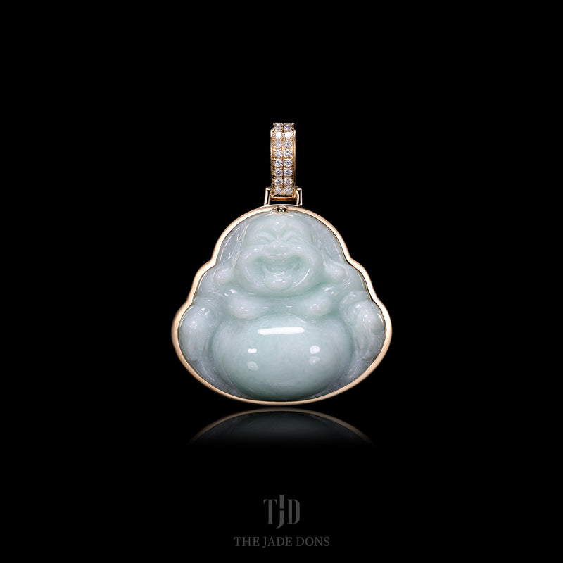Light Green Laughing Buddha with 18k Gold Wrap and VVS Diamond Bail