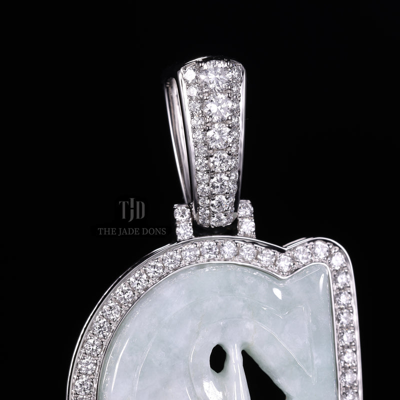 Two Tone Seattle S Jade Pendant With 14k White Gold and VVS Baguette Diamond Wrap