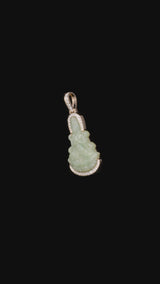 Green Guan Yin Jade Buddha with 18k Gold and Natural VS1 Diamond Wrap